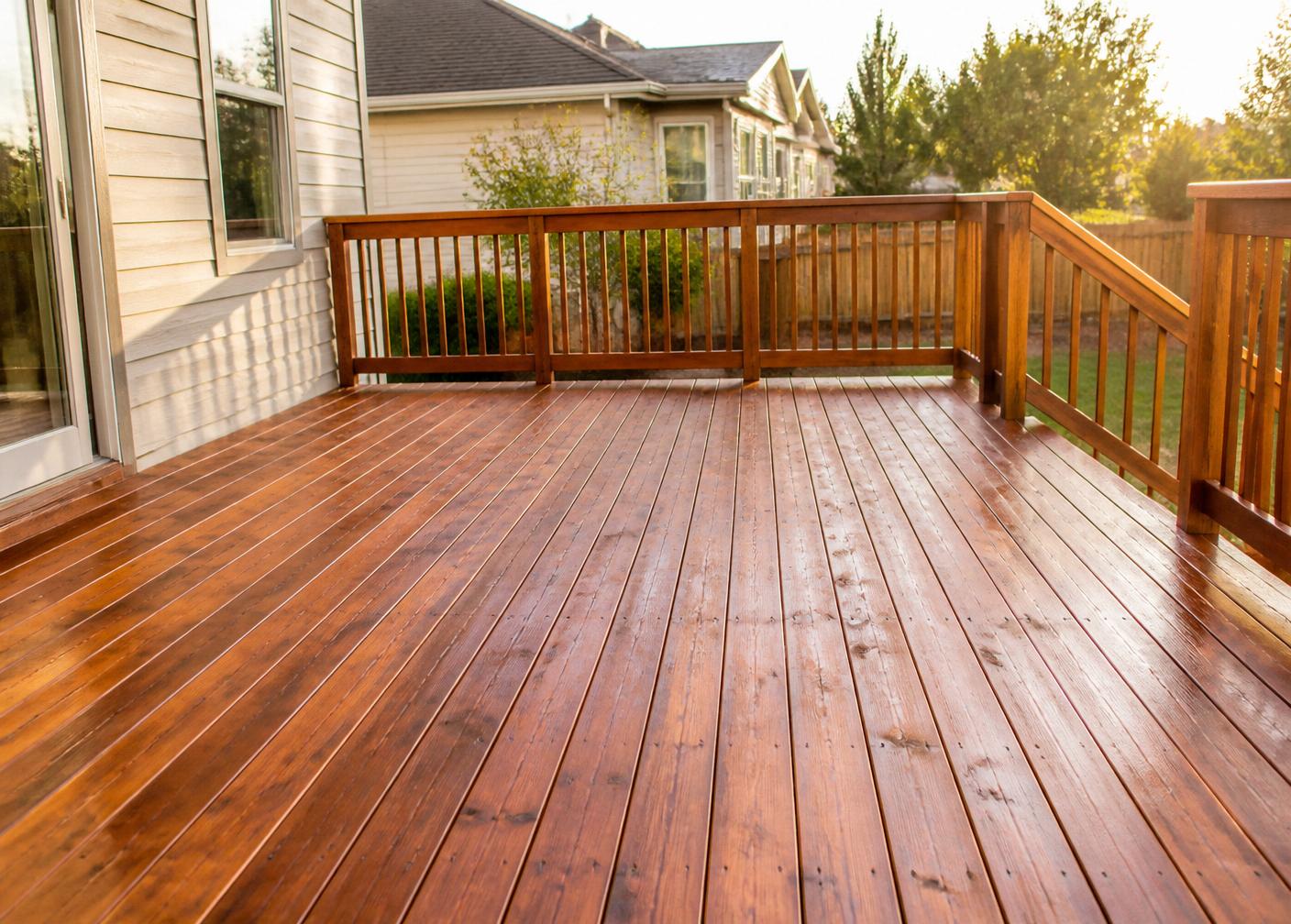 Freshly stained back deck